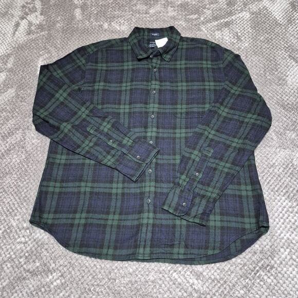 J Crew Men's Plaid Flannel Long Sleeve Shirt XL Blue Green Quality Cotton New - Picture 1 of 7